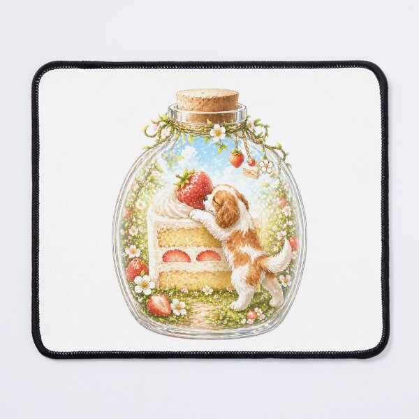 Item preview, Blenheim Cavalier King Charles Spaniel with Strawberry Shortcake in Glass Bottle – Cute Dog Watercolor Fantasy designed and sold by SakuraWaStyle.