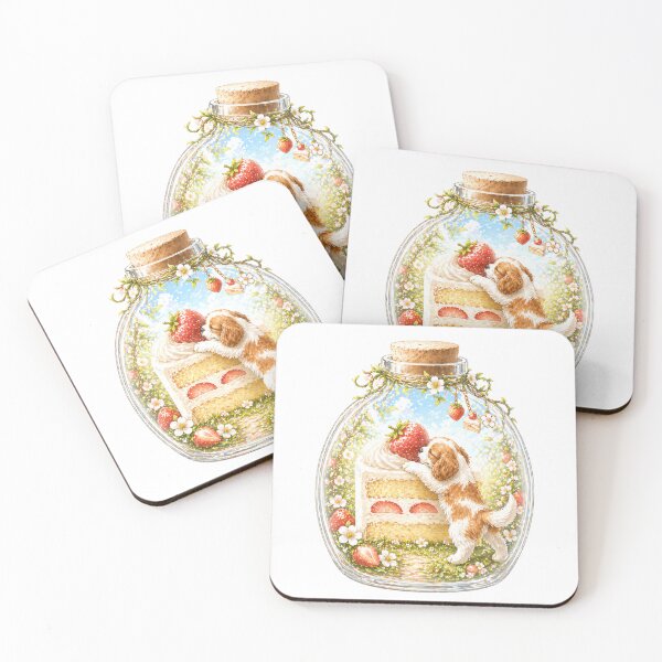 Item preview, Blenheim Cavalier King Charles Spaniel with Strawberry Shortcake in Glass Bottle – Cute Dog Watercolor Fantasy designed and sold by SakuraWaStyle.