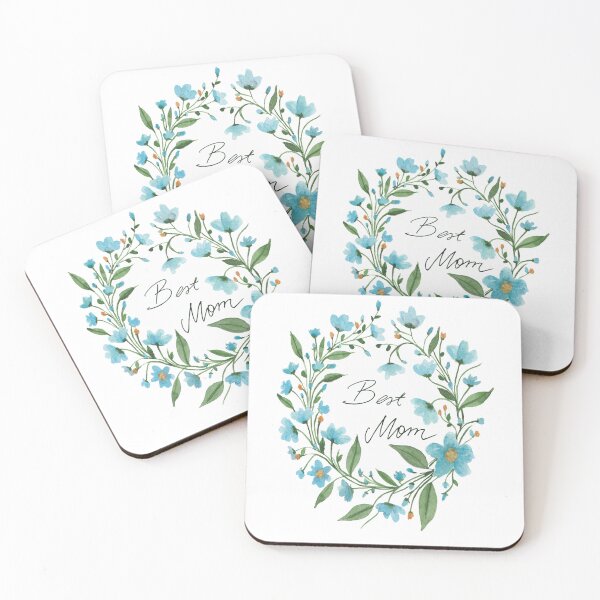 Item preview, Best Mom Blue Floral Wreath Watercolor Design designed and sold by LLilyArt.