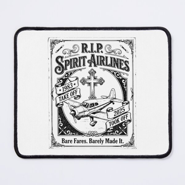 Item preview, Vintage RIP Spirit Airlines Budget Airline Sad Yellow Plane Memorial black and white designed and sold by graphixpolash.
