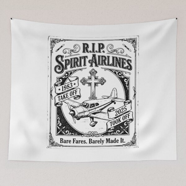 Item preview, Vintage RIP Spirit Airlines Budget Airline Sad Yellow Plane Memorial black and white designed and sold by graphixpolash.