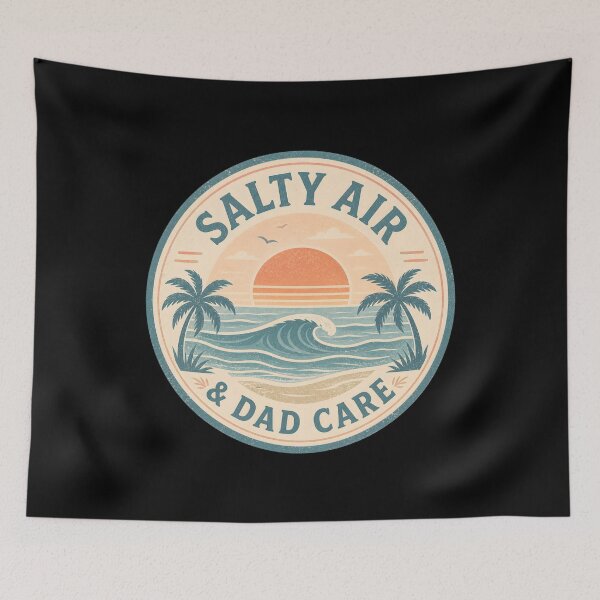 Item preview, Salty Air & Dad Care Sticker – Vintage Beach Sunset Ocean Waves Dad Life Decal designed and sold by FestivityFinds.
