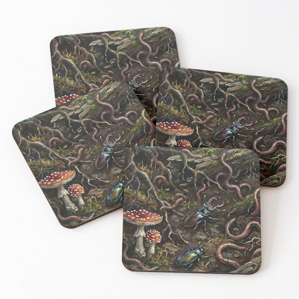 Item preview, Goblincore Forest Floor Illustration with Earthworms, Beetles and Mushrooms designed and sold by cr6zym1nd.