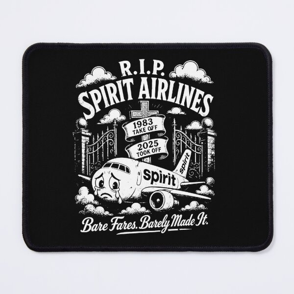 Item preview, RIP Spirit Airlines Sad Yellow Plane RIP Budget black and white designed and sold by graphixpolash.