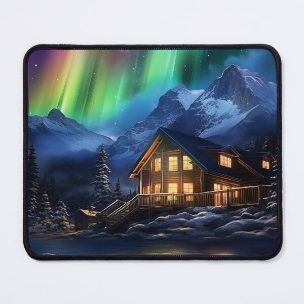 Item preview, Cabin in the mountains in winter, northern lights designed and sold by GiriaGallery.