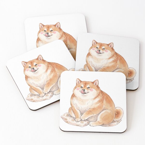Item preview, Chubby Shiba Inu Licking Nose Watercolor designed and sold by Spectrumcontour.