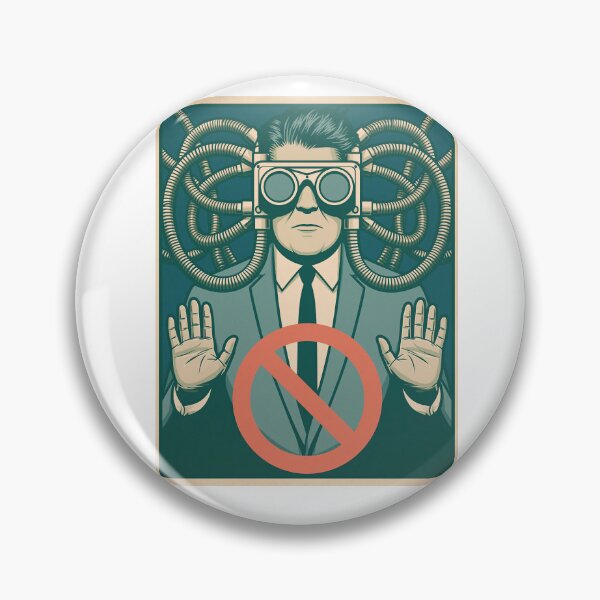 Item preview, Cyborg Man with Warning Sign Retro Art designed and sold by Piotrek0001.