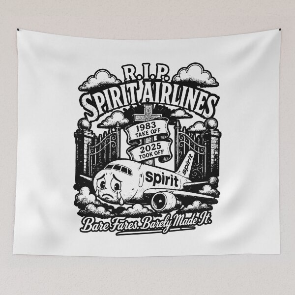 Item preview, RIP Spirit Airlines Sad Yellow Plane RIP Budget black and white designed and sold by graphixpolash.