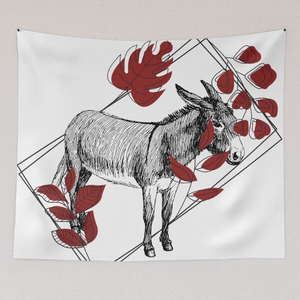 Item preview, Vintage Donkey & Red Monstera - Rustic Art designed and sold by Kanniax.