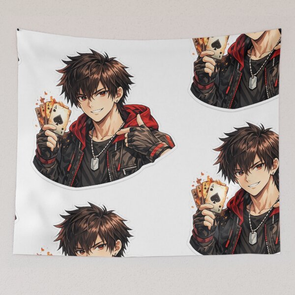 Item preview, Flaming Ace Cards Anime Protagonist - Edgy Manga Street Style designed and sold by Sticker Hubs.
