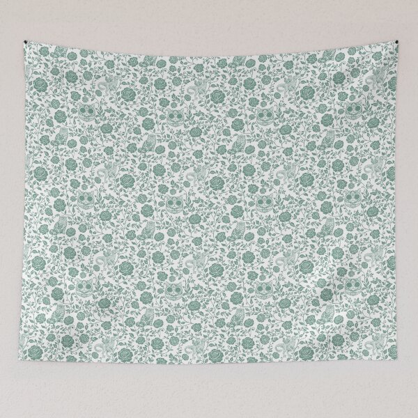 Item preview, Persian Cat & Velociraptor Pattern | Fantasy Bookish Aesthetic in Green designed and sold by WildLakePatterns.