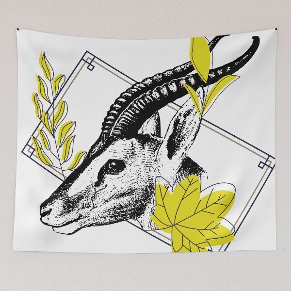 Item preview, Vintage Gazelle & Yellow Botanical Art - Safari Style designed and sold by Kanniax.