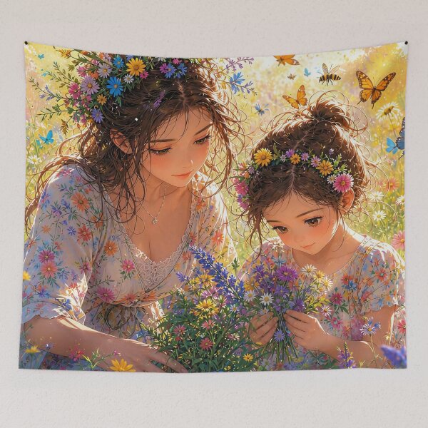 Item preview, Mom and Daughter Gathering Wildflowers and Herbs designed and sold by M-Y-A-R-T-.