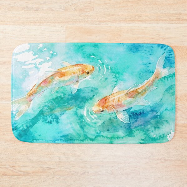 Item preview, Gold Fish Koi Fish Pond Underwater Beach Ocean Pool Watercolour Art Koi Bath mat Pond bath mat koi bath mat gold fish bath mat designed and sold by nomu-nomu.