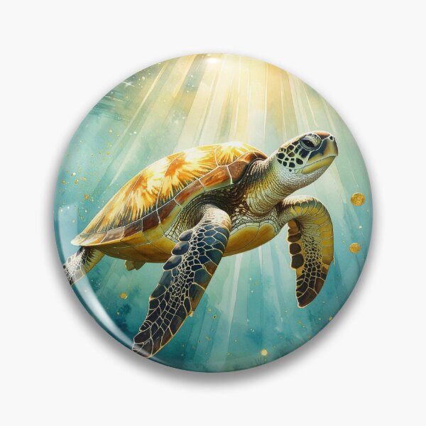 Item preview, Breathtaking watercolor sea turtle golden sunlight ocean swimming marine art print designed and sold by icemanphotos.
