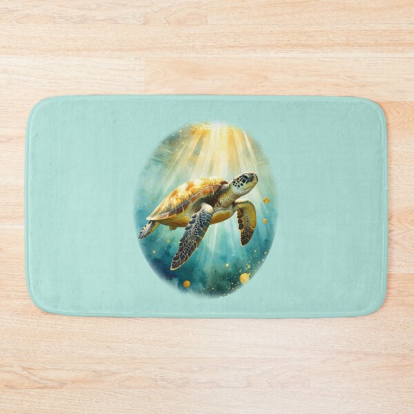 Item preview, Breathtaking watercolor sea turtle golden sunlight ocean swimming marine art print designed and sold by icemanphotos.