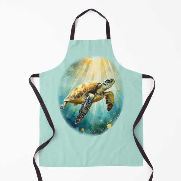 Item preview, Breathtaking watercolor sea turtle golden sunlight ocean swimming marine art print designed and sold by icemanphotos.