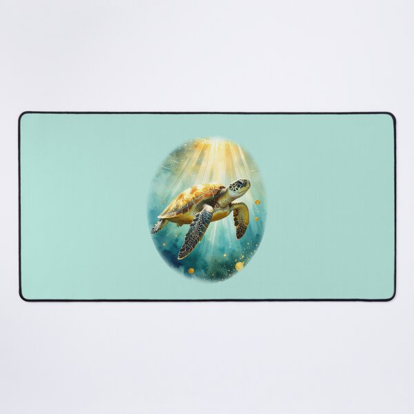 Item preview, Breathtaking watercolor sea turtle golden sunlight ocean swimming marine art print designed and sold by icemanphotos.