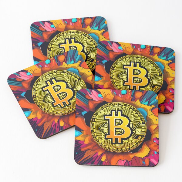 Item preview, Bitcoin coin in paint splashes, colorful pop art designed and sold by GiriaGallery.