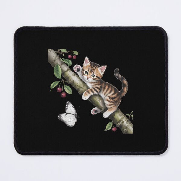 Item preview, Cute Cat Kitten Cherry Branch Cat Lover And Butterfly designed and sold by TrinaEspinoza.