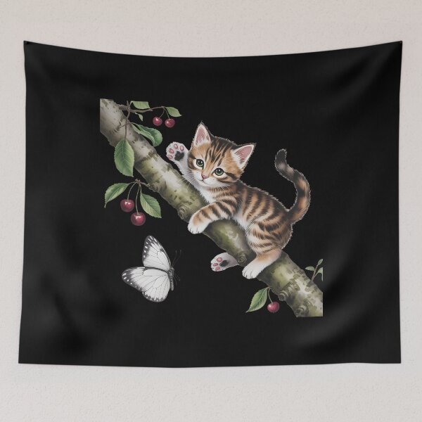 Item preview, Cute Cat Kitten Cherry Branch Cat Lover And Butterfly designed and sold by TrinaEspinoza.