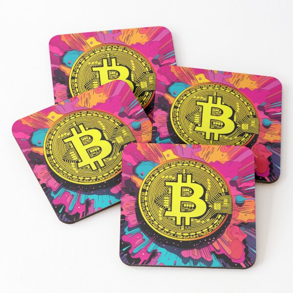 Item preview, Bitcoin coin in paint splashes, colorful pop art designed and sold by GiriaGallery.