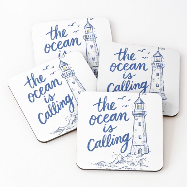Item preview, The Ocean Is Calling – Hand Lettered Lighthouse Coastal Quote designed and sold by Globe Glee Designs.