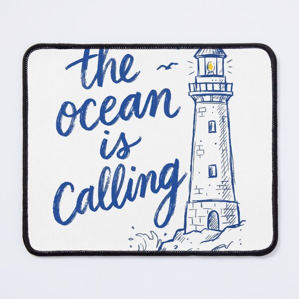 Item preview, The Ocean Is Calling – Hand Lettered Lighthouse Coastal Quote designed and sold by Globe Glee Designs.