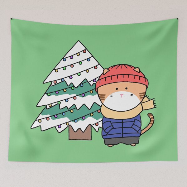 Item preview, Cute Christmas Cat in Winter Outfit with Tree designed and sold by ubborn.