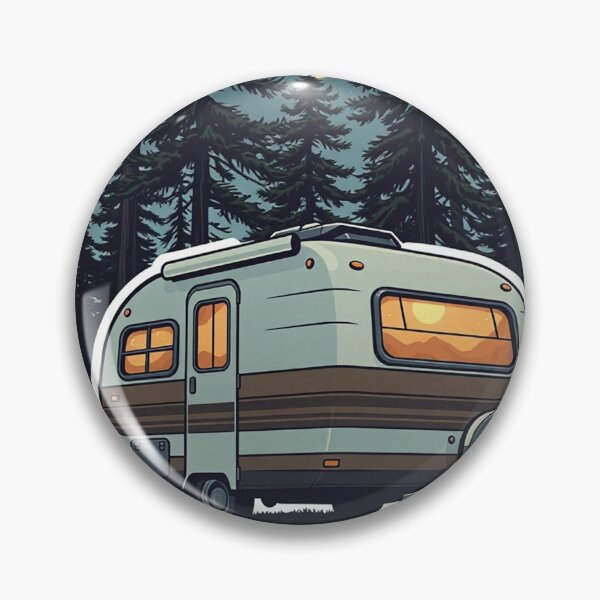 Item preview, Lost in the Woods Sticker — Retro Camper Trailer Pine Forest Full Moon Camping Night Adventure Wilderness Decal designed and sold by CosyCush.