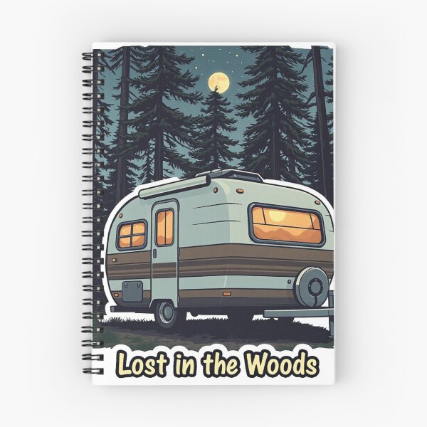 Item preview, Lost in the Woods Sticker — Retro Camper Trailer Pine Forest Full Moon Camping Night Adventure Wilderness Decal designed and sold by CosyCush.