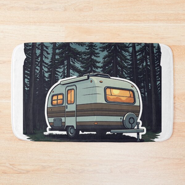 Item preview, Lost in the Woods Sticker — Retro Camper Trailer Pine Forest Full Moon Camping Night Adventure Wilderness Decal designed and sold by CosyCush.