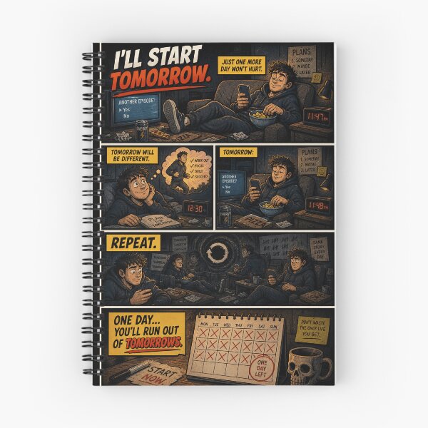 Item preview, I’ll Start Tomorrow – Procrastination Loop Dark Humor Comic designed and sold by the-dovlat.