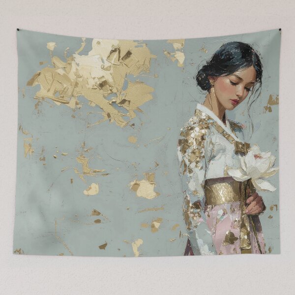 Item preview, Graceful Korean Woman in Golden Hanbok A designed and sold by colorful-white.