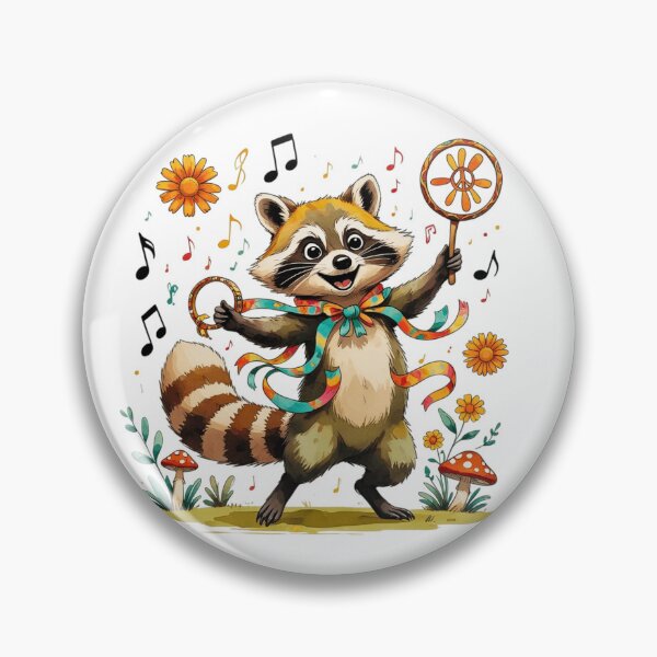Item preview, Happy Hippie Raccoon Dancing with Tambourine Retro Music Art designed and sold by AQUILAKREO.