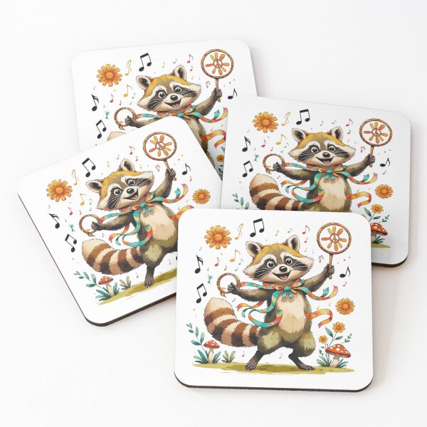 Item preview, Happy Hippie Raccoon Dancing with Tambourine Retro Music Art designed and sold by AQUILAKREO.