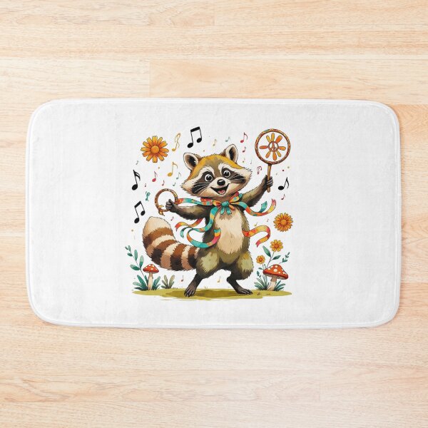 Item preview, Happy Hippie Raccoon Dancing with Tambourine Retro Music Art designed and sold by AQUILAKREO.