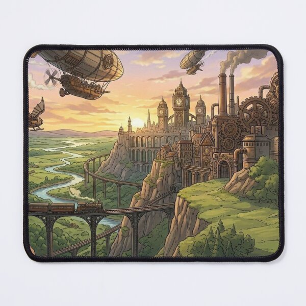 Item preview, Epic Steampunk Cityscape Landscape with Airships, Train and Sunset designed and sold by Vyxorea.
