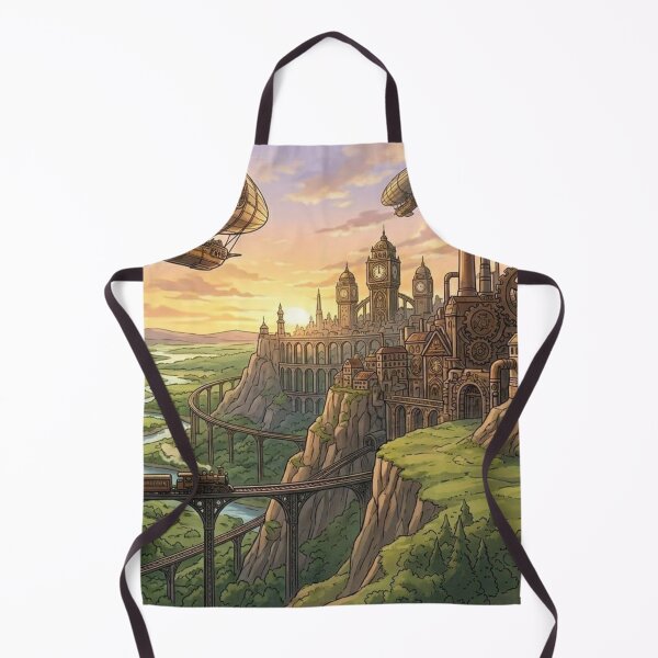 Item preview, Epic Steampunk Cityscape Landscape with Airships, Train and Sunset designed and sold by Vyxorea.