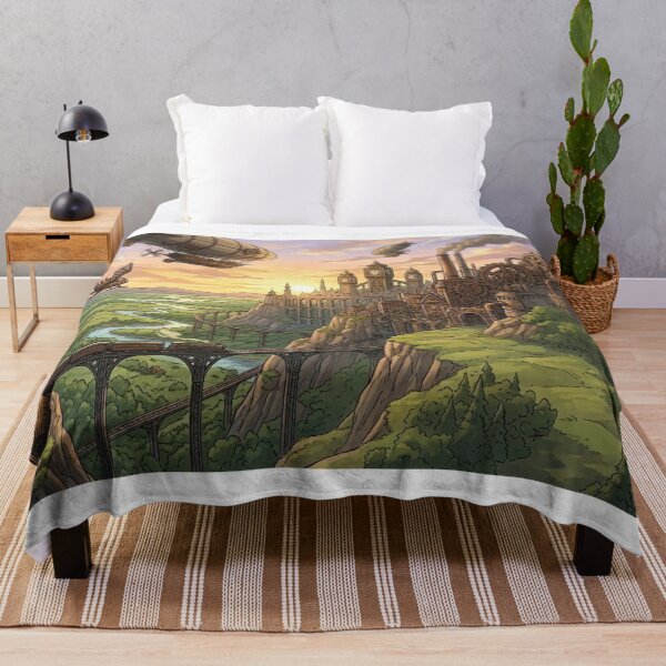 Item preview, Epic Steampunk Cityscape Landscape with Airships, Train and Sunset designed and sold by Vyxorea.