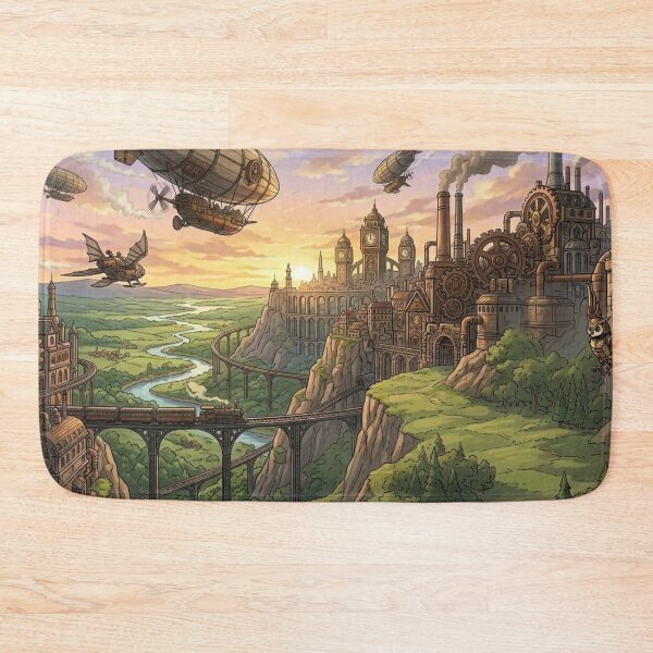 Item preview, Epic Steampunk Cityscape Landscape with Airships, Train and Sunset designed and sold by Vyxorea.