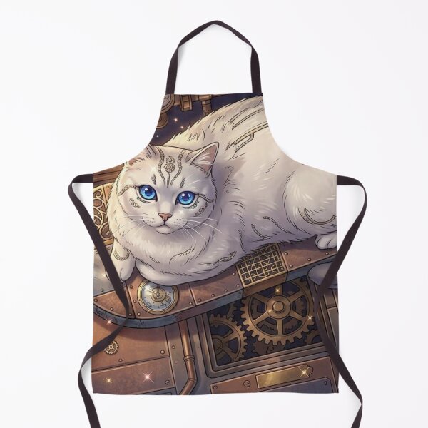 Item preview, Magical Steampunk White Cat with Glowing Blue Eyes and Gears designed and sold by Vyxorea.