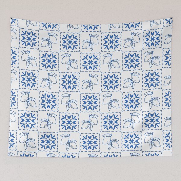 Item preview, Mediterranean blue pattern of lemons and tiles designed and sold by CHERRY--SHOP.