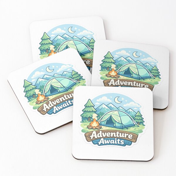 Item preview, Adventure Awaits Sticker — Camping Tent Mountains Campfire Hiking Nature Outdoors Travel Badge Patch Decal designed and sold by CosyCush.