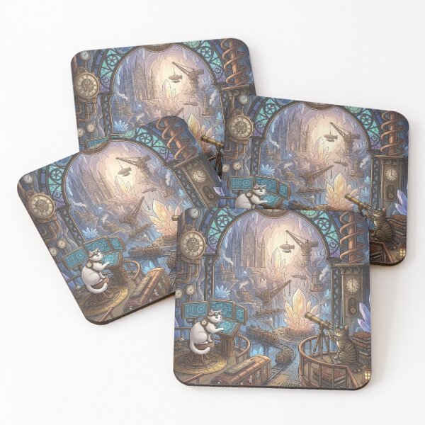 Item preview, Steampunk Cats Exploring Crystal Cavern Observatory designed and sold by Vyxorea.