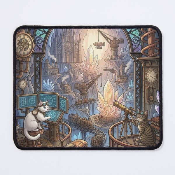 Item preview, Steampunk Cats Exploring Crystal Cavern Observatory designed and sold by Vyxorea.