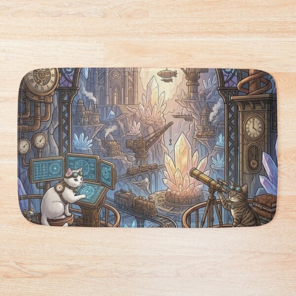 Item preview, Steampunk Cats Exploring Crystal Cavern Observatory designed and sold by Vyxorea.