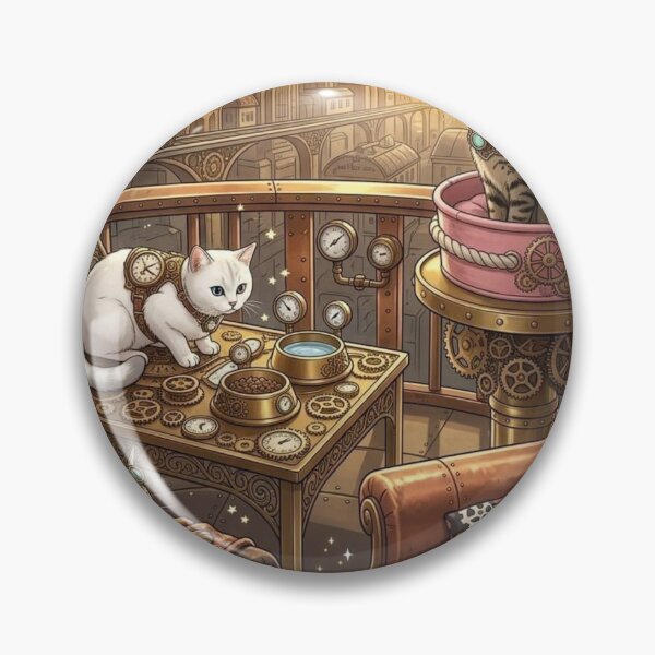 Item preview, Steampunk Cat Tea Time on Balcony Overlooking Airship City designed and sold by Vyxorea.