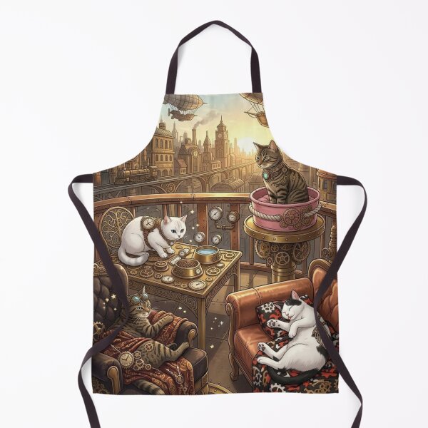 Item preview, Steampunk Cat Tea Time on Balcony Overlooking Airship City designed and sold by Vyxorea.