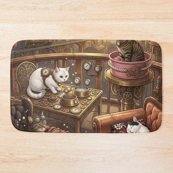 Item preview, Steampunk Cat Tea Time on Balcony Overlooking Airship City designed and sold by Vyxorea.